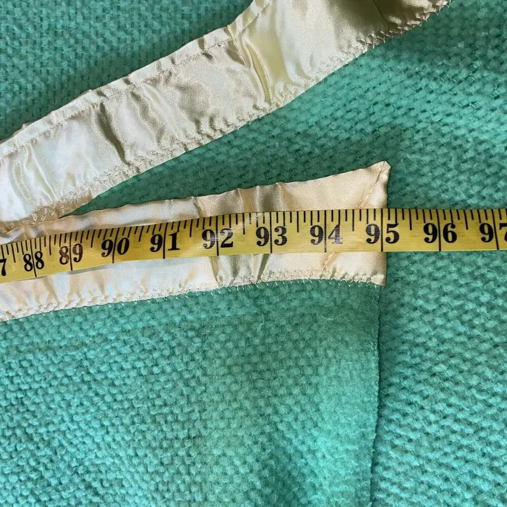 Vtg Lime Green Thermal Waffle Weave Blanket Full Queen 95x89‎ Yellow Satin Retro
